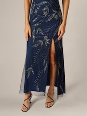 Adrianna Papell Blue Studio Bead Mesh Long Dress - Image 5 of 6