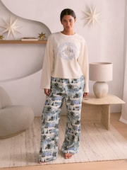 Bath & Body Works Blue Christmas Scene Long Sleeve Flannel Pyjamas - Image 1 of 8
