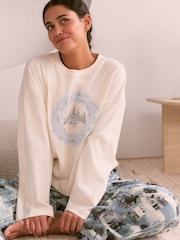 Bath & Body Works Blue Christmas Scene Long Sleeve Flannel Pyjamas - Image 2 of 8