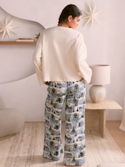 Bath & Body Works Blue Christmas Scene Long Sleeve Flannel Pyjamas - Image 3 of 8