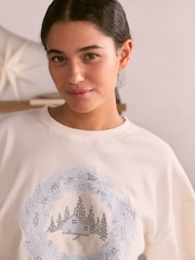 Bath & Body Works Blue Christmas Scene Long Sleeve Flannel Pyjamas - Image 4 of 8