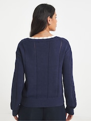 Simply Be Blue Cherry Pointelle Cardigan - Image 2 of 4