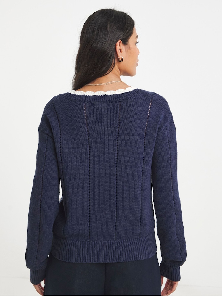 Simply Be Blue Cherry Pointelle Cardigan - Image 2 of 4