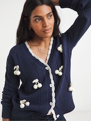 Simply Be Blue Cherry Pointelle Cardigan - Image 3 of 4