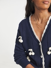 Simply Be Blue Cherry Pointelle Cardigan - Image 4 of 4