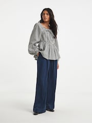 Simply Be Black Gingham Square Neck Blouse - Image 1 of 4