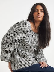 Simply Be Black Gingham Square Neck Blouse - Image 4 of 4