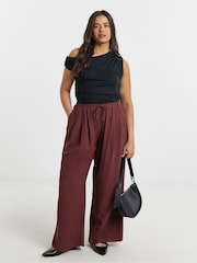 Simply Be Natural Pleat Front Extreme Wide Leg Trousers - Image 1 of 4
