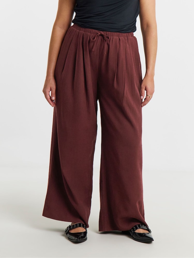 Simply Be Natural Pleat Front Extreme Wide Leg Trousers - Image 2 of 4