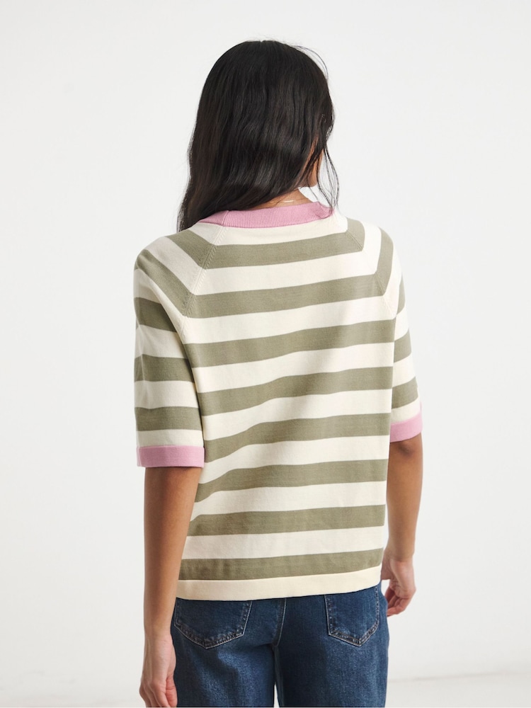 Simply Be Green Stripe Half Sleeve Jumper - Image 2 of 4