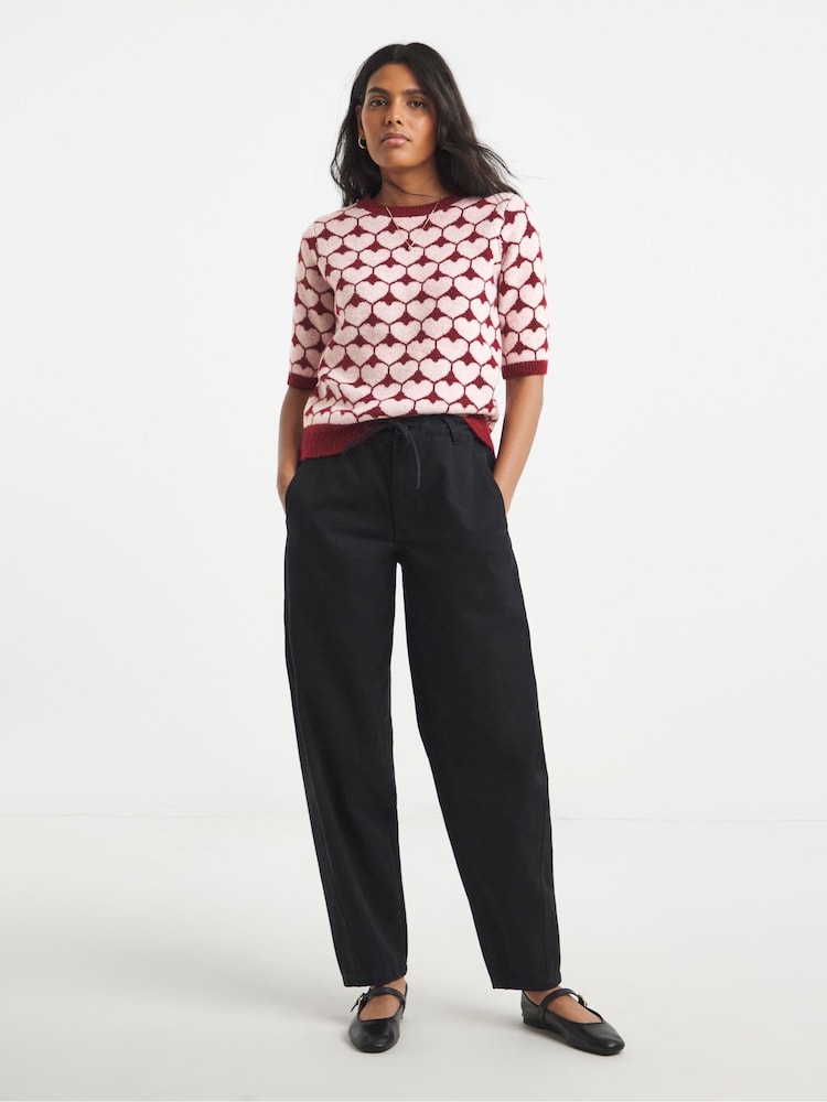 Simply Be Red Puff Sleeve Heart Print Knit T-Shirt - Image 1 of 4