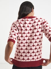 Simply Be Red Puff Sleeve Heart Print Knit T-Shirt - Image 2 of 4