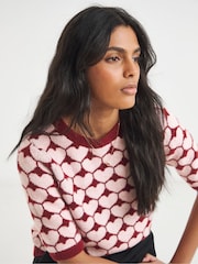 Simply Be Red Puff Sleeve Heart Print Knit T-Shirt - Image 3 of 4