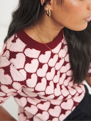 Simply Be Red Puff Sleeve Heart Print Knit T-Shirt - Image 4 of 4