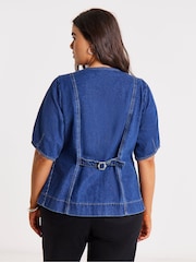 Simply Be Blue Button Through Denim Blouse - Image 2 of 4