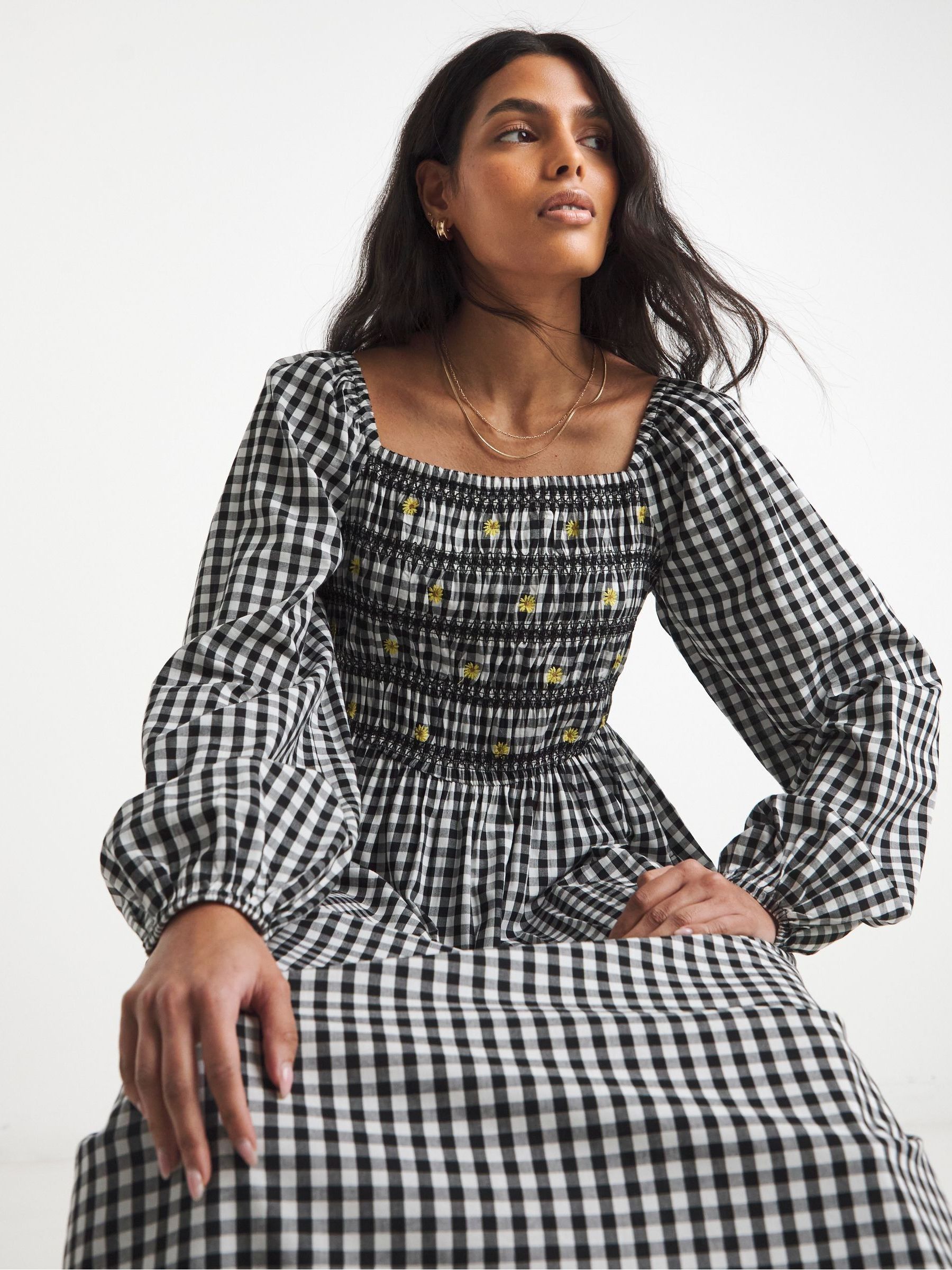 Buy Simply Be Grey Embroidered Gingham Midi Dress from the Next UK