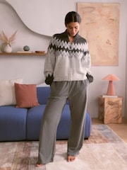 Bath & Body Works Grey Knit Fairisle Pattern Wool Blend Hoodie - Image 2 of 3