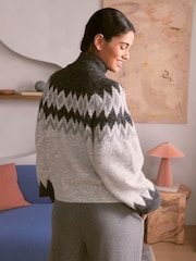 Bath & Body Works Grey Knit Fairisle Pattern Wool Blend Hoodie - Image 3 of 3