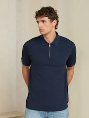 Navy Signature Zip Neck Polo Shirt - Image 1 of 8