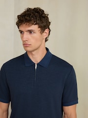 Navy Signature Zip Neck Polo Shirt - Image 4 of 8