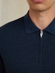 Navy Signature Zip Neck Polo Shirt - Image 5 of 8