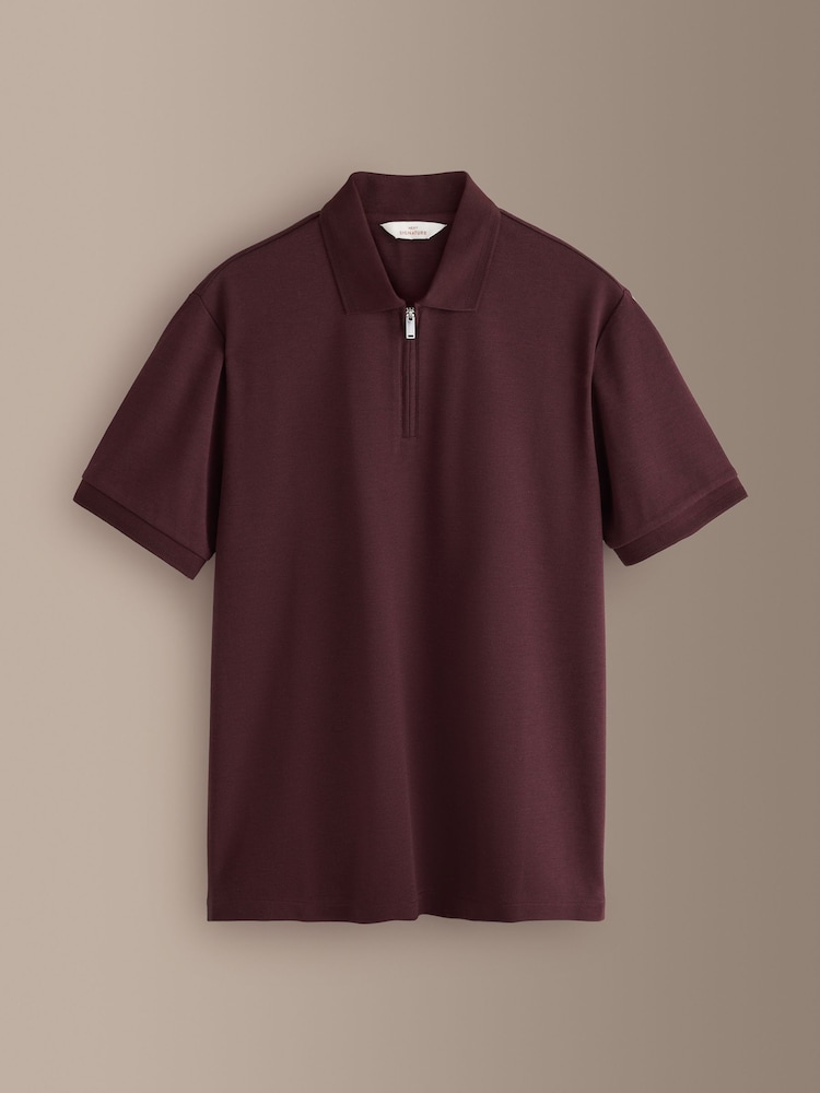 Purple Fig Signature Zip Neck Polo Shirt - Image 1 of 3 Purple Fig Signature Zip Neck Polo Shirt - Image 1 of 3
