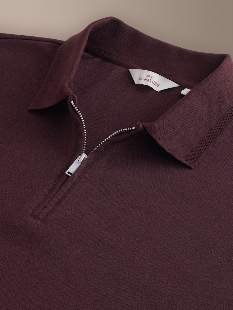 Purple Fig Signature Zip Neck Polo Shirt - Image 3 of 3 Purple Fig Signature Zip Neck Polo Shirt - Image 3 of 3