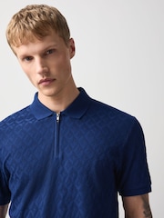 Blue Regular Fit Smart Jaquard Polo Shirt - Image 1 of 8