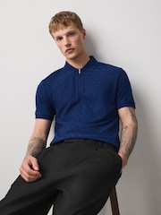 Blue Regular Fit Smart Jaquard Polo Shirt - Image 2 of 8