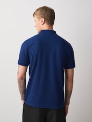 Blue Regular Fit Smart Jaquard Polo Shirt - Image 4 of 8