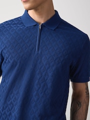 Blue Regular Fit Smart Jaquard Polo Shirt - Image 5 of 8
