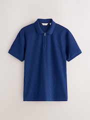 Blue Regular Fit Smart Jaquard Polo Shirt - Image 6 of 8