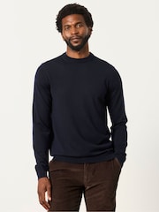 أزرق داكن - FatFace Malton Merino Crew Neck Knitted Jumper - صورة 1 من 6