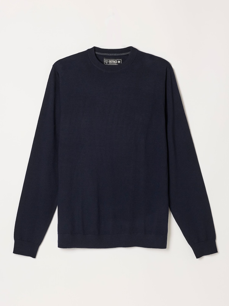 أزرق داكن - FatFace Malton Merino Crew Neck Knitted Jumper - صورة 6 من 6