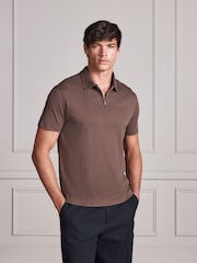 Brown Marl Signature Supima Smart Zip Neck Polo Shirt - Image 1 of 8