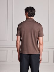Brown Marl Signature Supima Smart Zip Neck Polo Shirt - Image 3 of 8