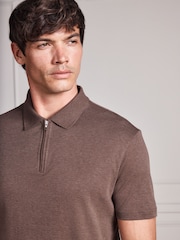 Brown Marl Signature Supima Smart Zip Neck Polo Shirt - Image 5 of 8