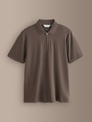 Brown Marl Signature Supima Smart Zip Neck Polo Shirt - Image 6 of 8