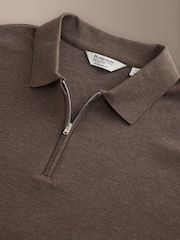 Brown Marl Signature Supima Smart Zip Neck Polo Shirt - Image 7 of 8