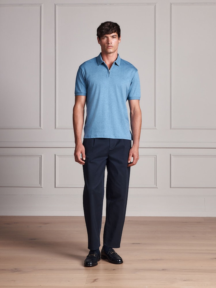 Blue Marl Signature Supima Smart Zip Neck Polo Shirt - Image 2 of 9 Blue Marl Signature Supima Smart Zip Neck Polo Shirt - Image 2 of 9