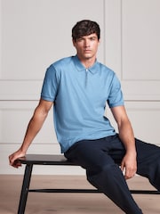 Blue Marl Signature Supima Smart Zip Neck Polo Shirt - Image 3 of 9