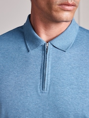 Blue Marl Signature Supima Smart Zip Neck Polo Shirt - Image 6 of 9