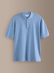 Blue Marl Signature Supima Smart Zip Neck Polo Shirt - Image 7 of 9