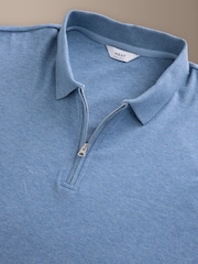 Blue Marl Signature Supima Smart Zip Neck Polo Shirt - Image 8 of 9