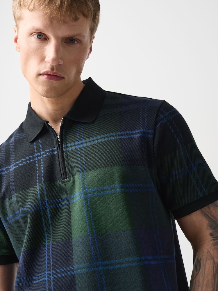 Green/Black Heritage Check Cotton Regular Fit Polo Shirt - Image 1 of 8 Green/Black Heritage Check Cotton Regular Fit Polo Shirt - Image 1 of 8
