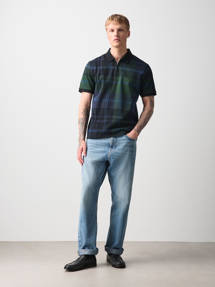 Green/Black Heritage Check Cotton Regular Fit Polo Shirt - Image 2 of 8 Green/Black Heritage Check Cotton Regular Fit Polo Shirt - Image 2 of 8