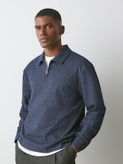 Navy Heritage Herringbone Long Sleeve Polo Shirt - Image 1 of 7