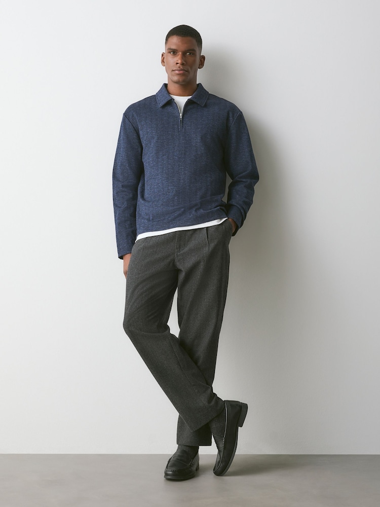 Navy Heritage Herringbone Long Sleeve Polo Shirt - Image 2 of 7