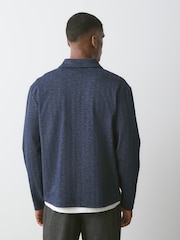 Navy Heritage Herringbone Long Sleeve Polo Shirt - Image 3 of 7