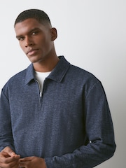 Navy Heritage Herringbone Long Sleeve Polo Shirt - Image 4 of 7
